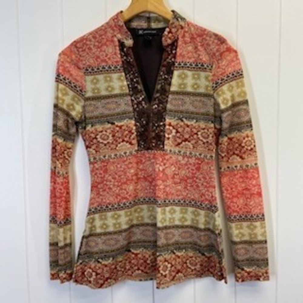 INC International Concepts Y2K Boho Tunic Top Women Size M Festival Fairy Grunge